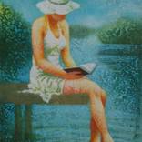 Woman reading a book. by Dace Lapina