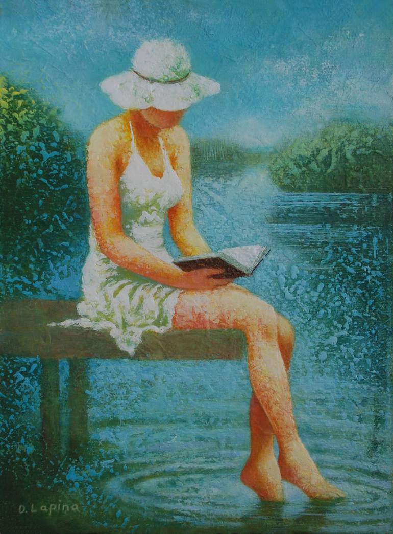 woman reading book art
