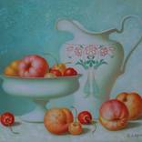 Still life with Art Deco style  jug and fruits by Dace Lapina