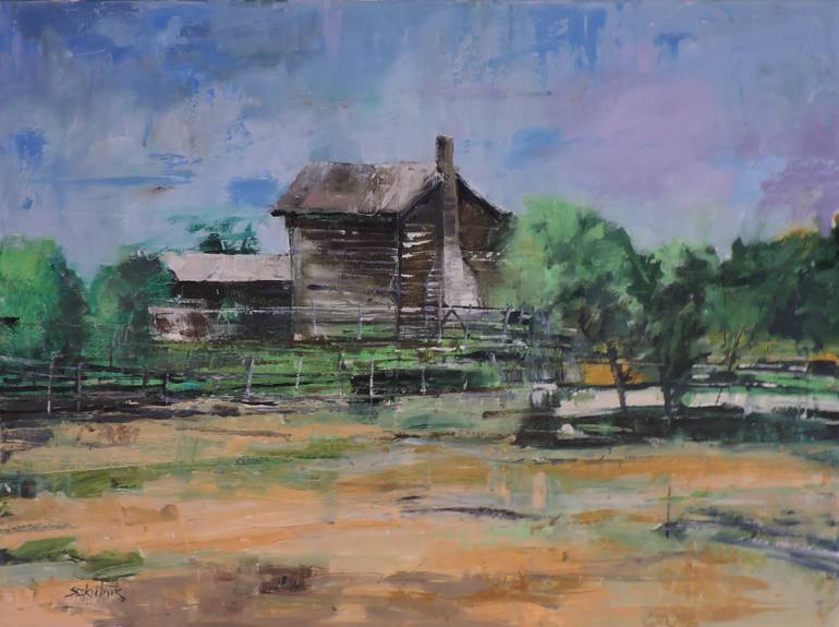 Original Architecture Painting by Richard Szkutnik | Impressionism Art on Canvas | Echoes of Earth and Weathered Timbers