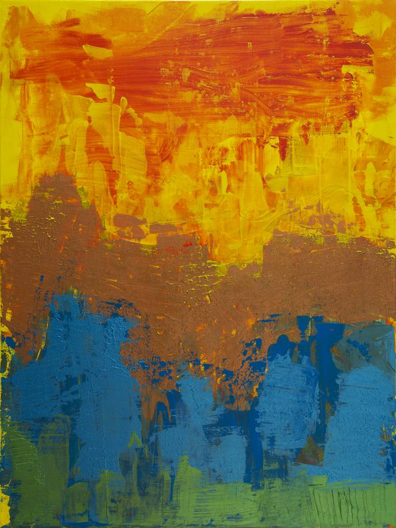 Abstract blue and orange Painting by Szilvia Banki Saatchi Art