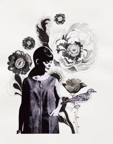 Original Black & White Floral Mixed Media by Lauren Matsumoto