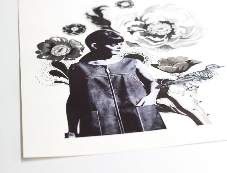 Original Black & White Floral Mixed Media by Lauren Matsumoto