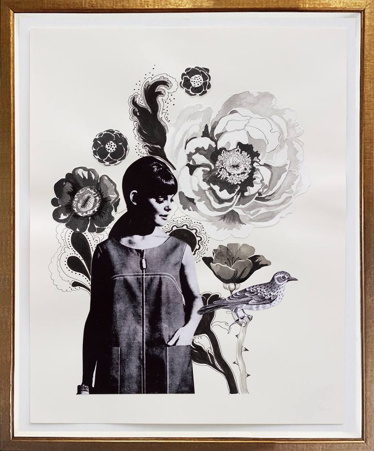 Original Black & White Floral Mixed Media by Lauren Matsumoto