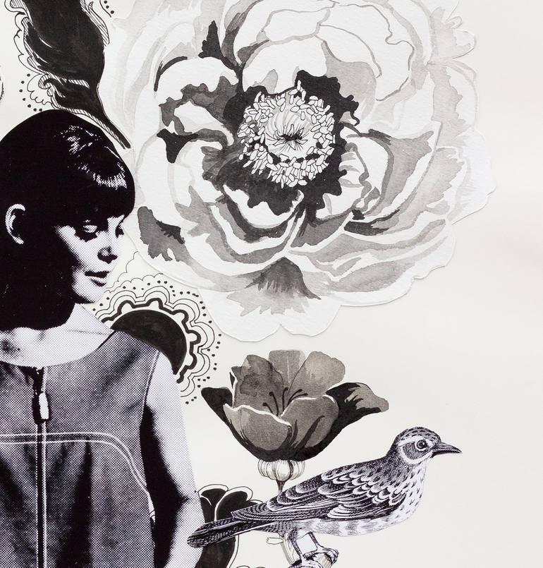 Original Black & White Floral Mixed Media by Lauren Matsumoto