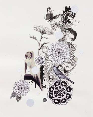 Original Black & White Floral Mixed Media by Lauren Matsumoto