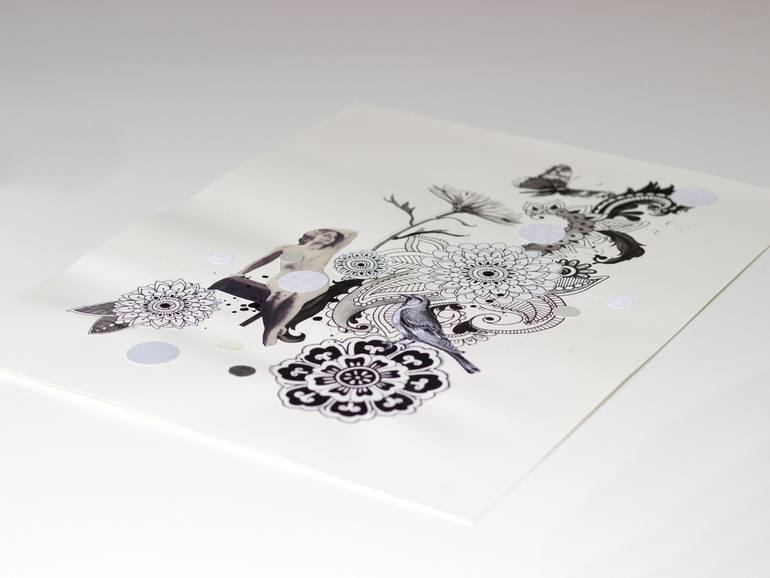 Original Black & White Floral Mixed Media by Lauren Matsumoto