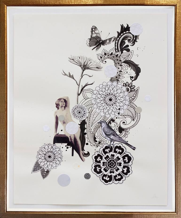 Original Black & White Floral Mixed Media by Lauren Matsumoto