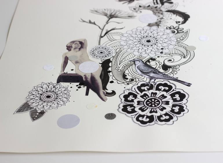 Original Black & White Floral Mixed Media by Lauren Matsumoto