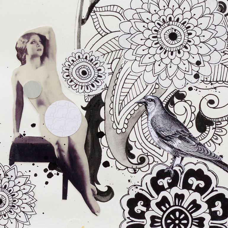 Original Black & White Floral Mixed Media by Lauren Matsumoto