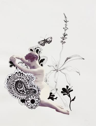 Original Black & White Floral Collage by Lauren Matsumoto