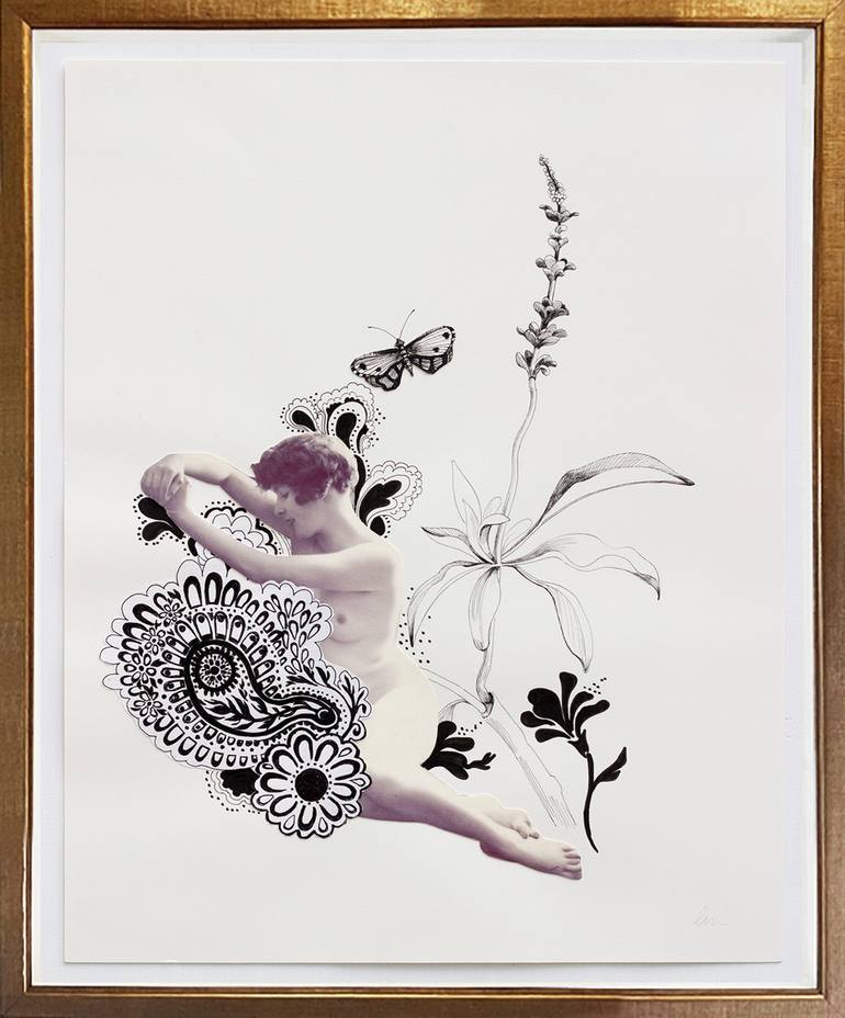 Original Black & White Floral Mixed Media by Lauren Matsumoto