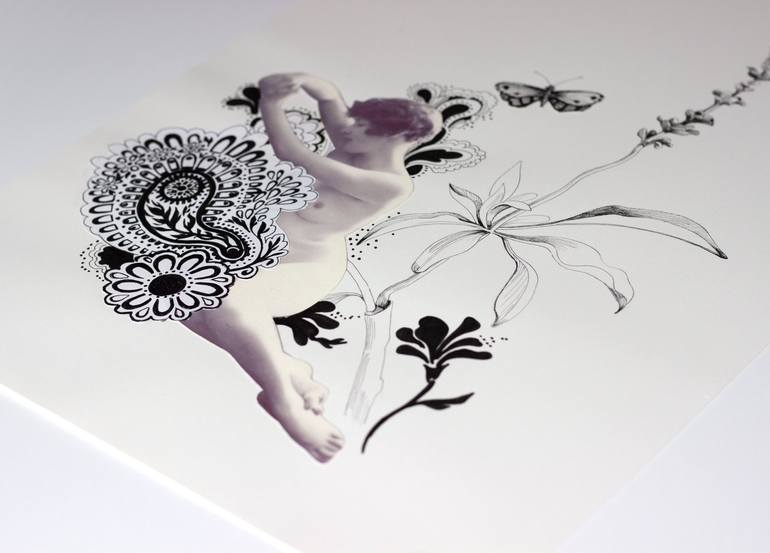 Original Black & White Floral Mixed Media by Lauren Matsumoto