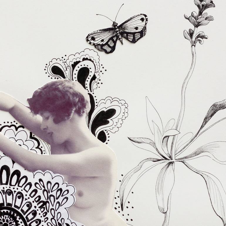 Original Black & White Floral Mixed Media by Lauren Matsumoto