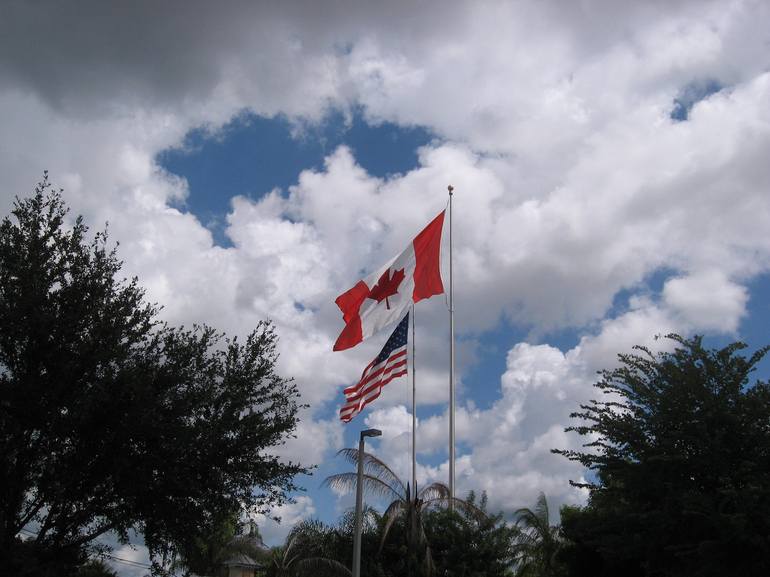 Canadian And American Flags - Print