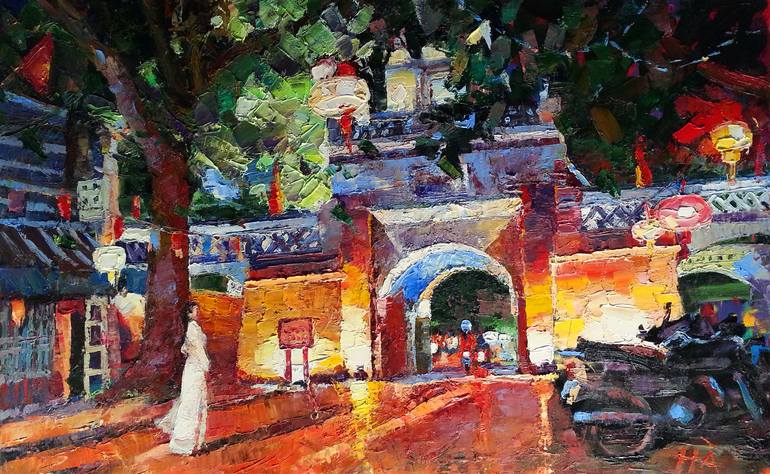 Ancient city of Hanoi - O Quan Chuong Painting by Ha Hoang | Saatchi Art