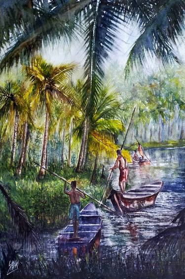 Original Realism Boat Paintings by sabari girish