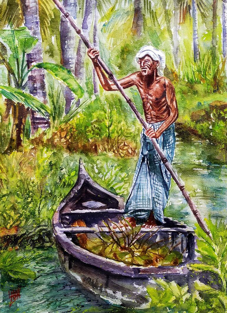 watercolor painting portrait kerala
