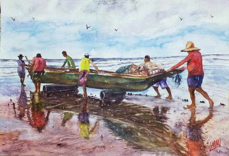Original Figurative Beach Painting by sabari girish