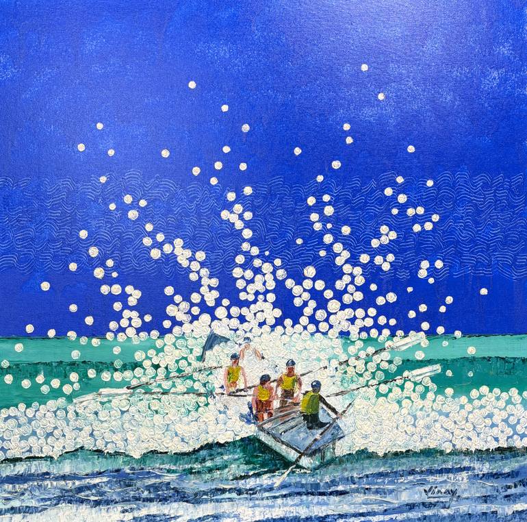 Original Seascape Painting by Vinay Babar | Abstract Expressionism Art on Canvas | Sun & Surf