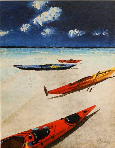 Original Expressionism Boat Paintings by VINAY BABAR