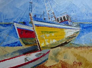 Original Fine Art Boat Paintings by VINAY BABAR