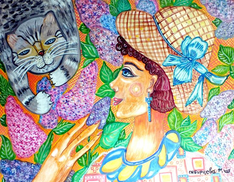 Lilac cat, the Orange lady Painting by Zinaida Sibirtseva Saatchi Art