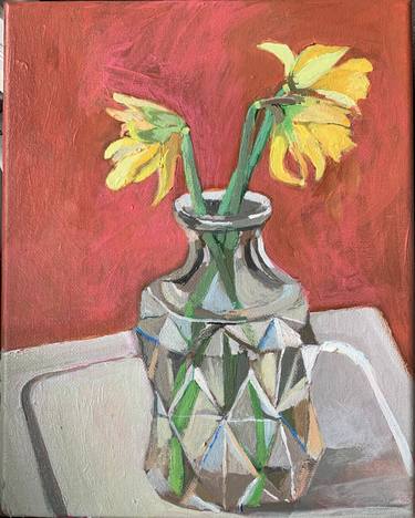 Daffodils in a Vase, original acrylic painting on canvas thumb