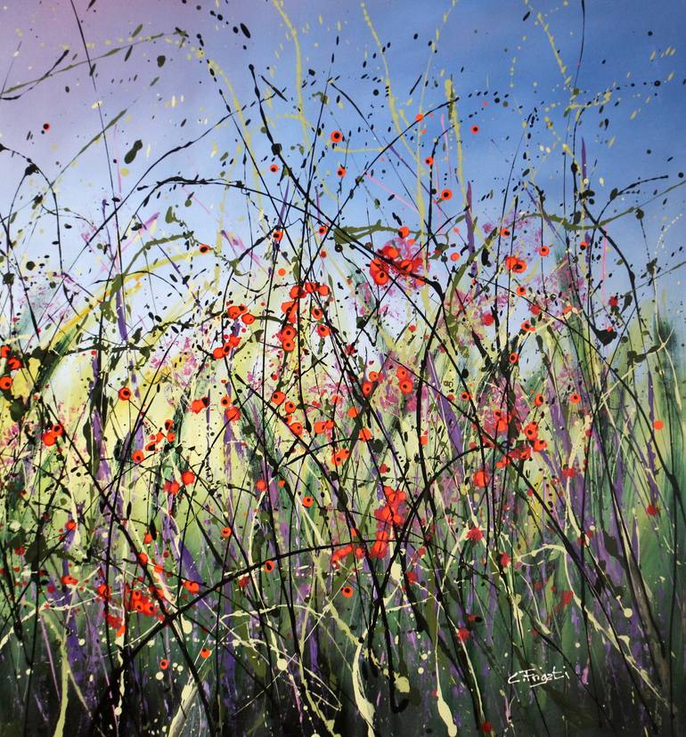 Original Abstract Expressionism Floral Painting by Cecilia Frigati