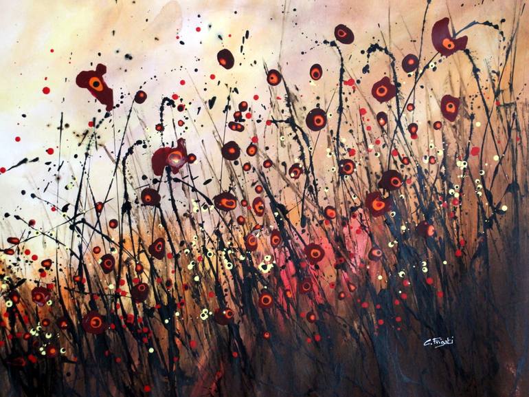 Original Abstract Expressionism Floral Painting by Cecilia Frigati