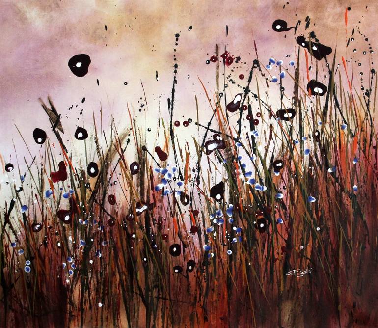 Original Abstract Expressionism Floral Painting by Cecilia Frigati