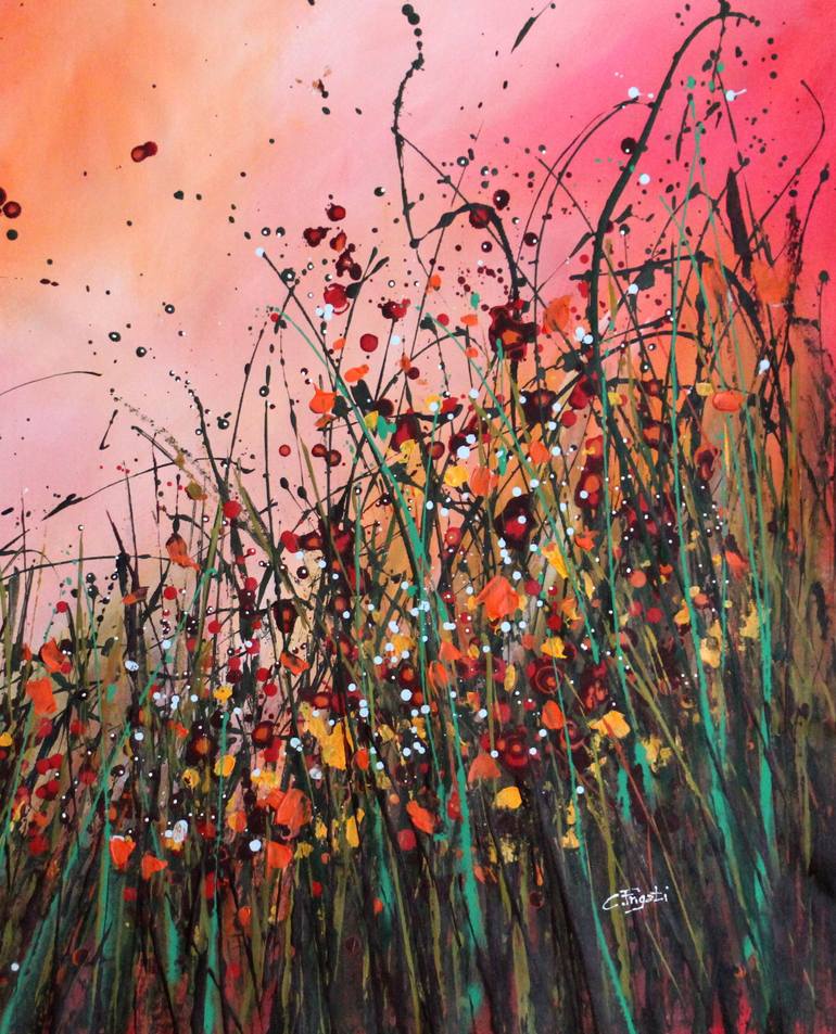 Original Abstract Expressionism Floral Painting by Cecilia Frigati