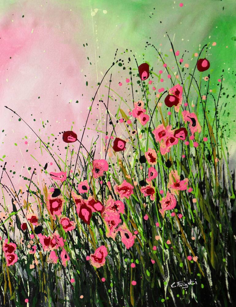 Original Abstract Expressionism Floral Painting by Cecilia Frigati