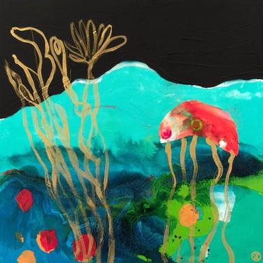 Jellyfish Mixed Media Painting thumb