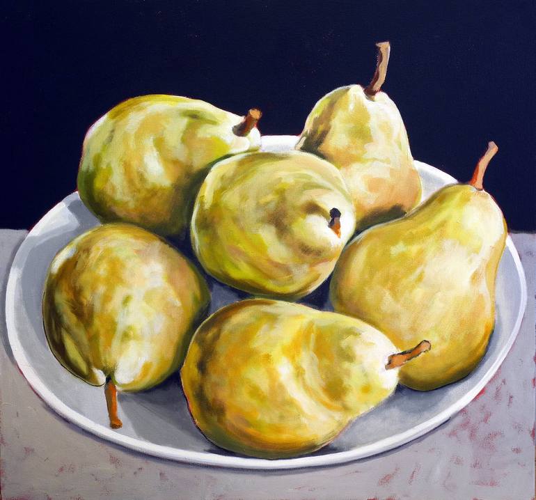 Bowl of pears. Acrylic outlet on canvas paper.