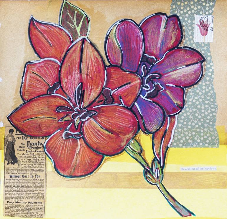 Original Art Nouveau Floral Mixed Media by Ariadna de Raadt 