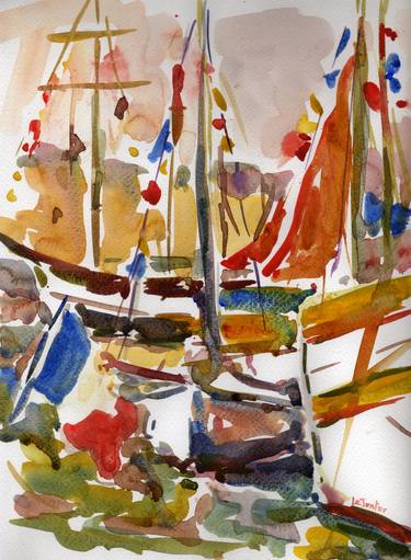 Original Expressionism Boat Paintings by Le Junter Jean-Noël