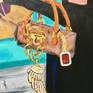 Stashing her loot in her Hermes Banksy clutch bag...