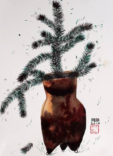 Pine branch into the urn thumb