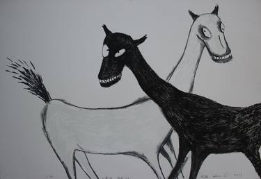 Original Expressionism Horse Printmaking by Li Zhou