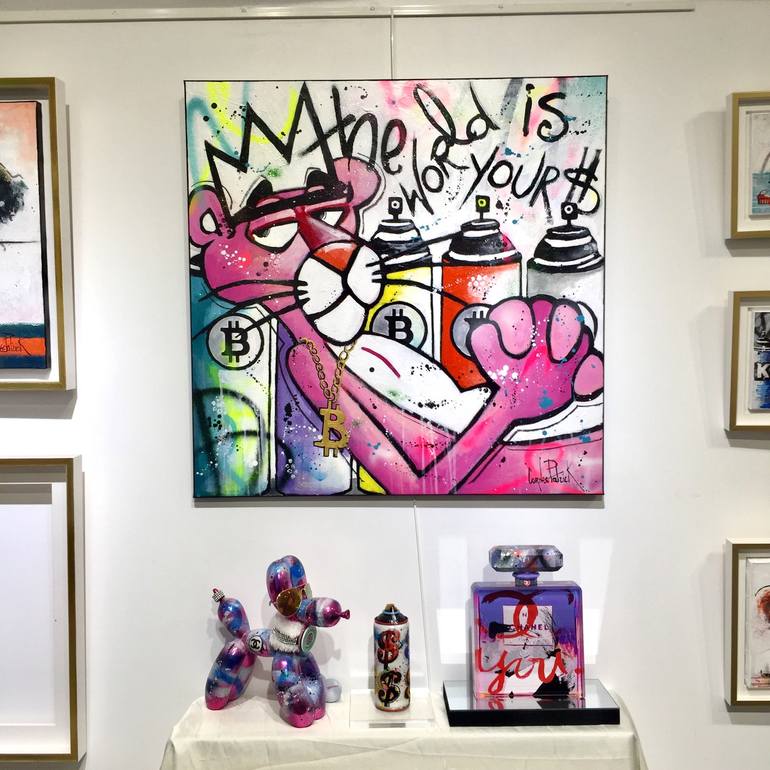 The Pink Panther likes the Bitcoins Painting by Patrick CORNEE