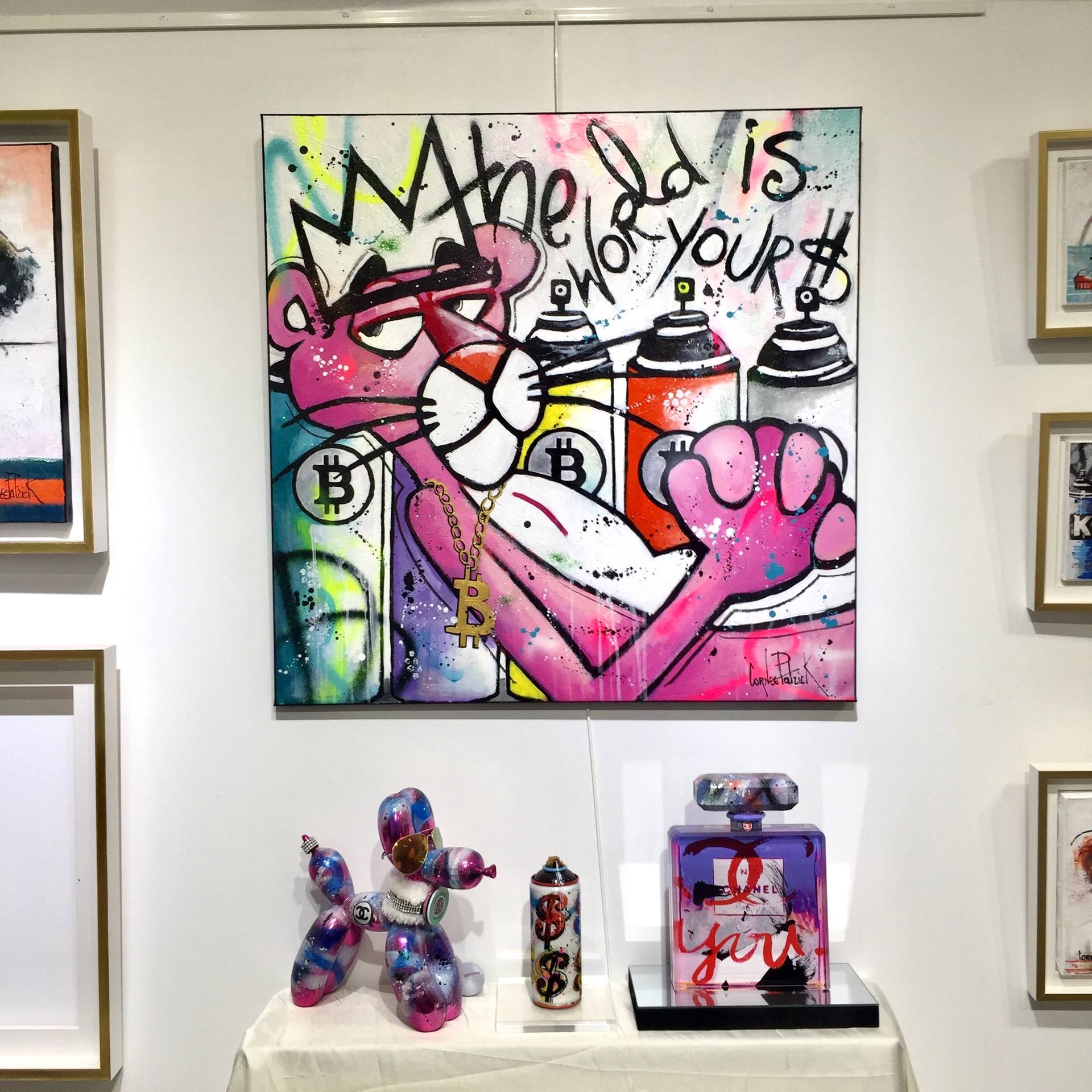 ▷ The Pink Panther likes the Bitcoins by Patrick Cornée, 2021, Painting