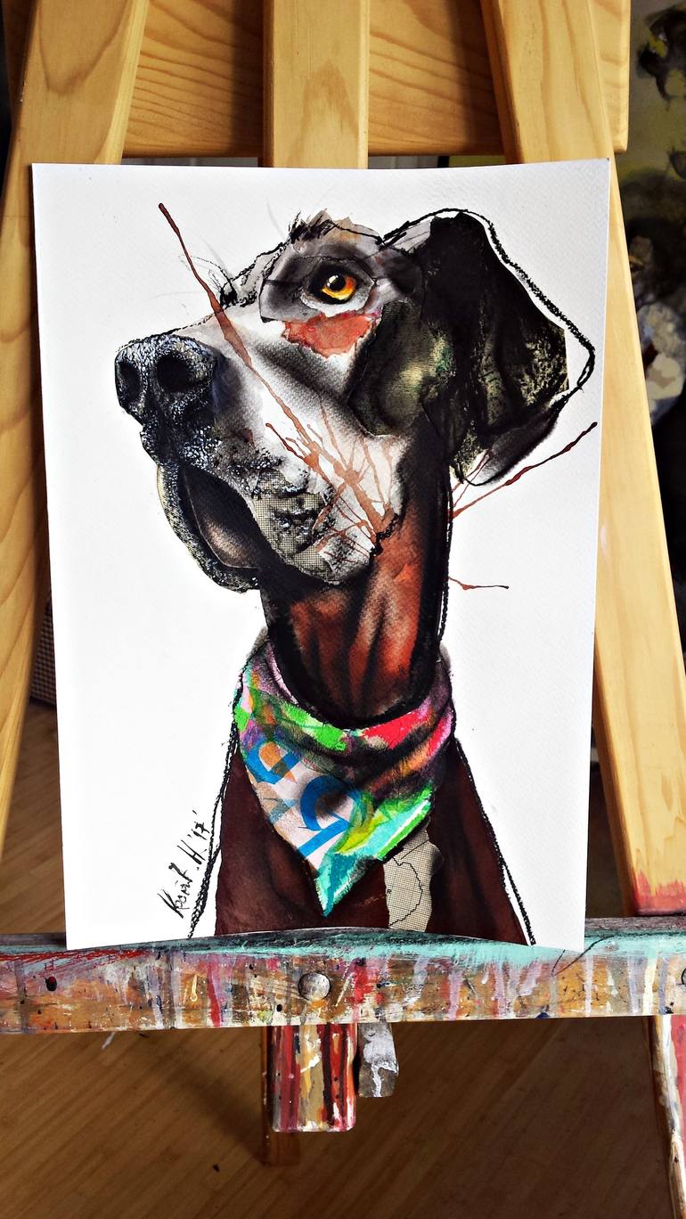 Original Figurative Dogs Drawing by Nevena Kostic