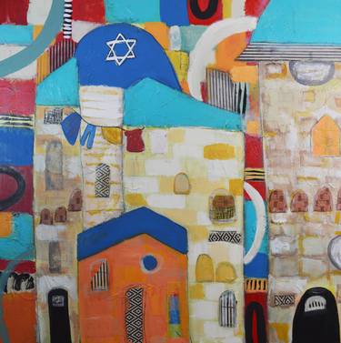 Jewish Village, mixed-media painting thumb