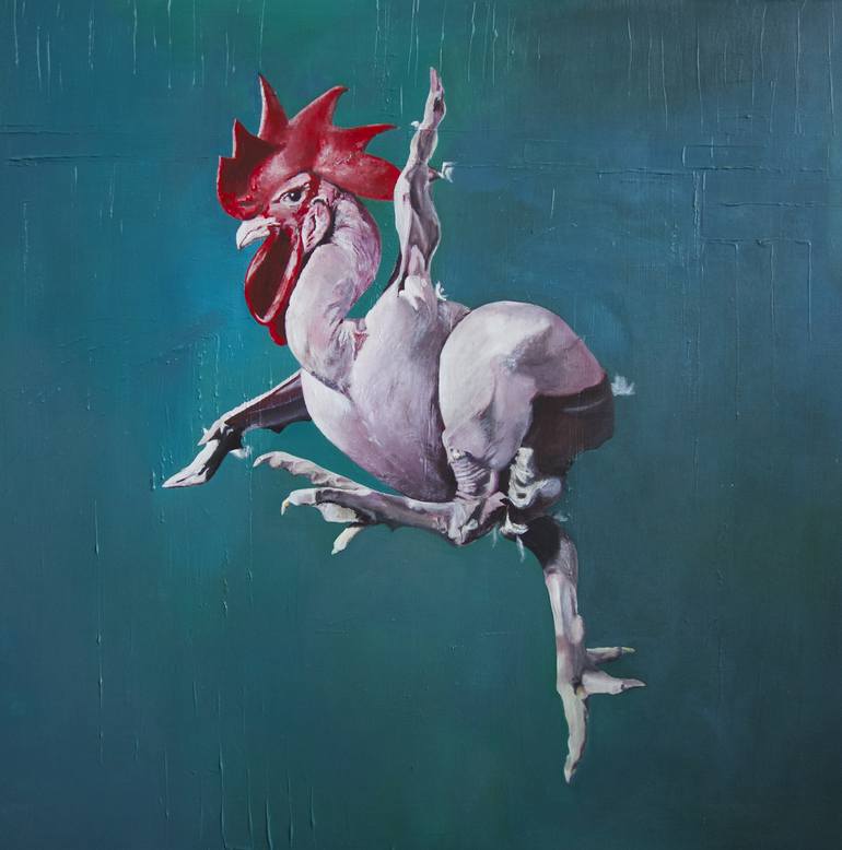 The naked Cockerel Painting by Suzanne van Hal | Saatchi Art