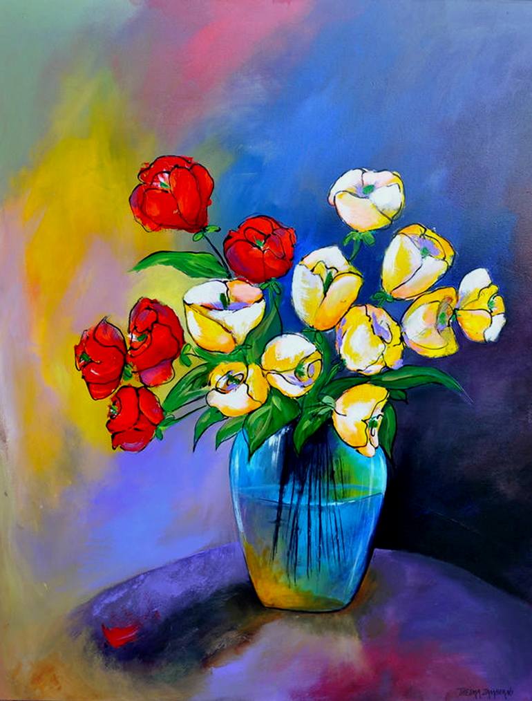 De rosas y azucenas Painting by Thelma Zambrano | Saatchi Art