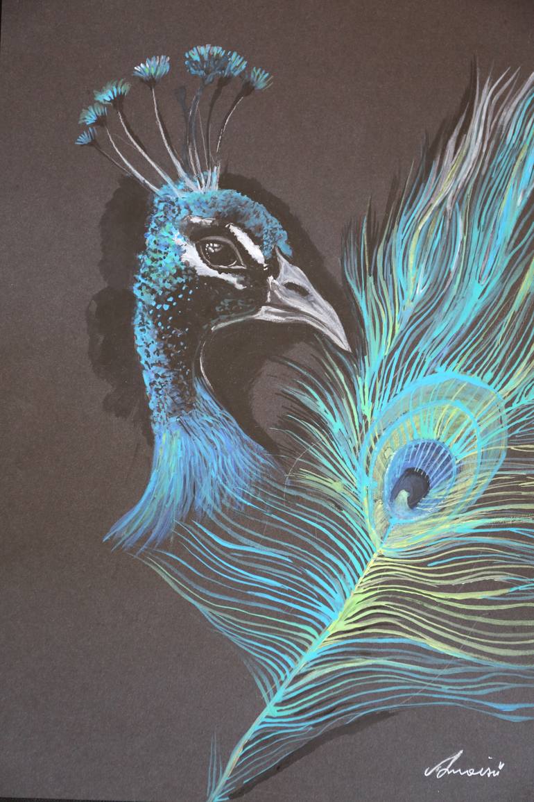 The Peacock Drawing by Alina Moisii | Saatchi Art Canada, image size:770x1155