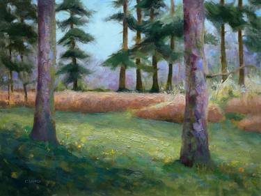 Impressionist Pine tree forest grass and bracken thumb