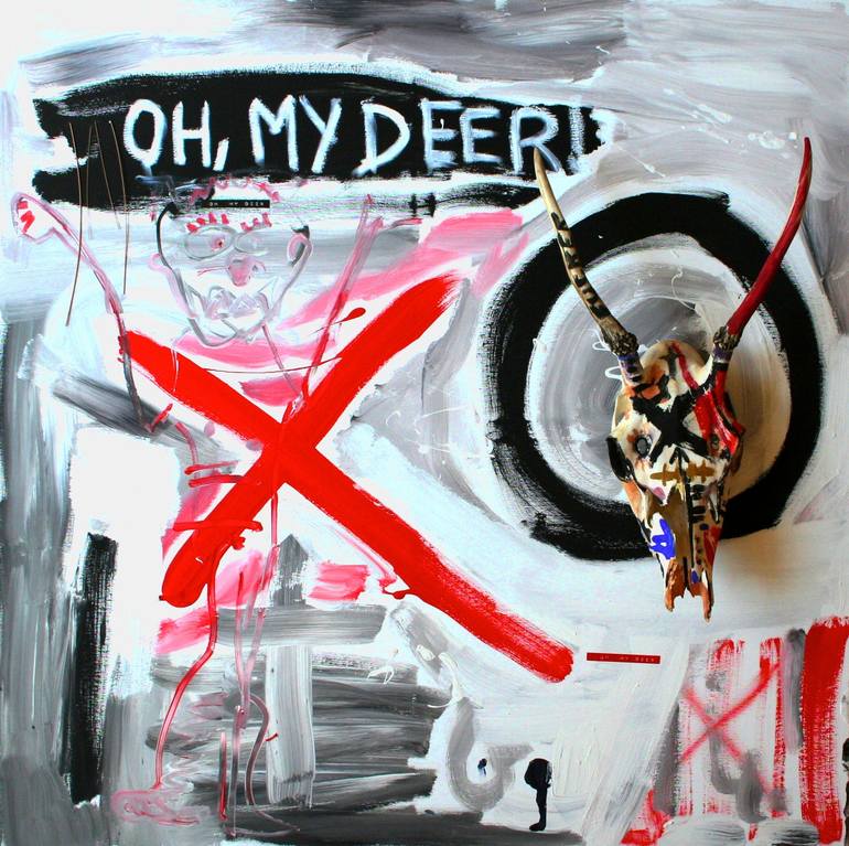 Original Animal Painting by Patrik Sima | Abstract Expressionism Art on Canvas | Oh, my deer!