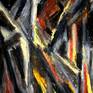 One of García's great strenghts is color. He deserves a lot of attention for his manipulation of color. Color holds his drawing together and helps express inner feelings of the artist at the same time. Furthermore, dramatic strokes help him express emotion and add a feeling of movement to his works.
Might be inspired by Italian futurism
Oil pastels on paper, 16.5 × 23.4 × 0.1 in